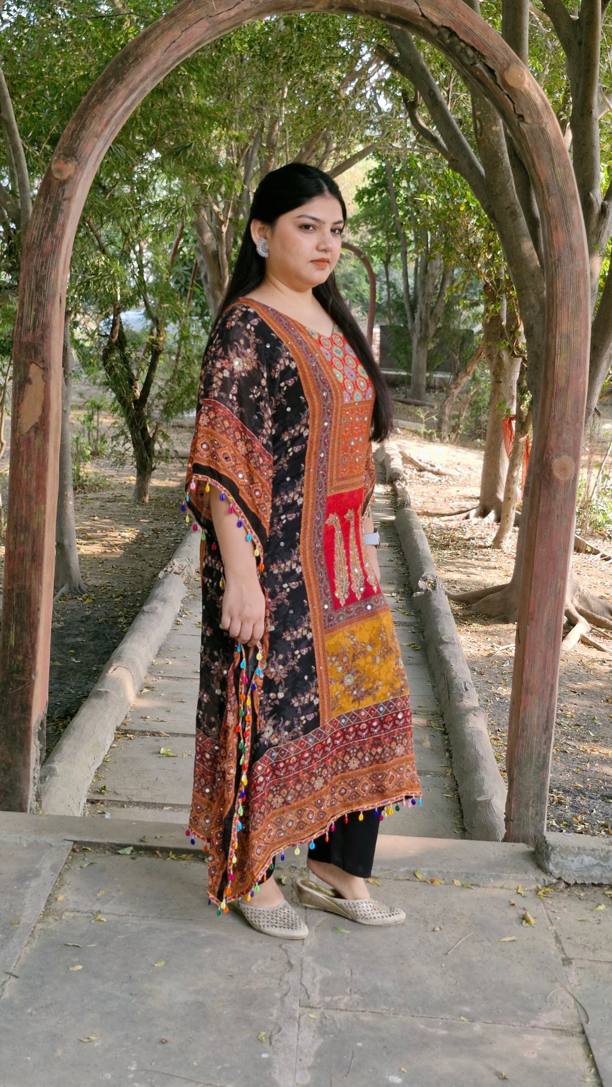 Silk georgette kaftan set, Multi color