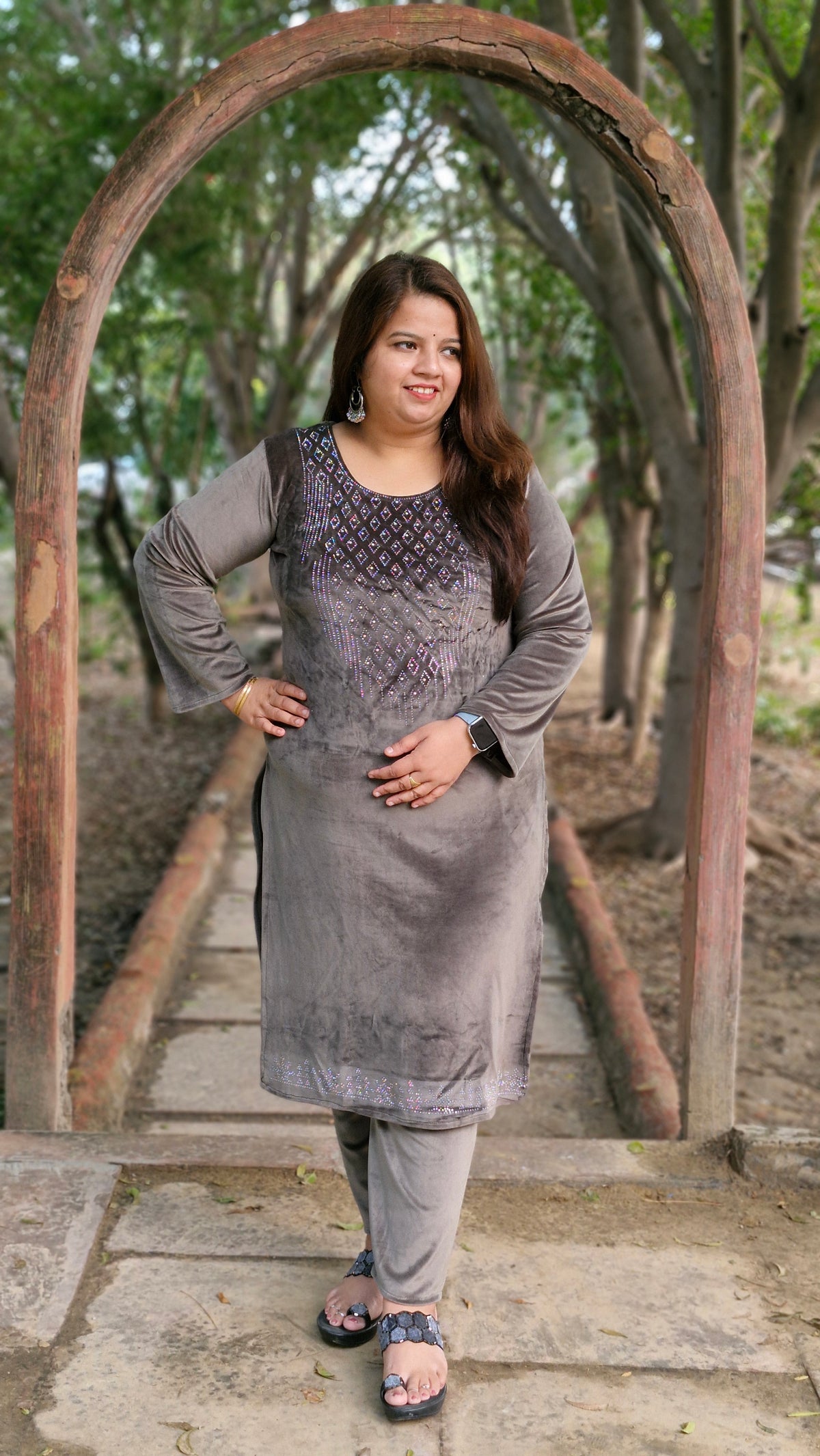 Luxurious Three-Piece woolen velvet suit in Grey