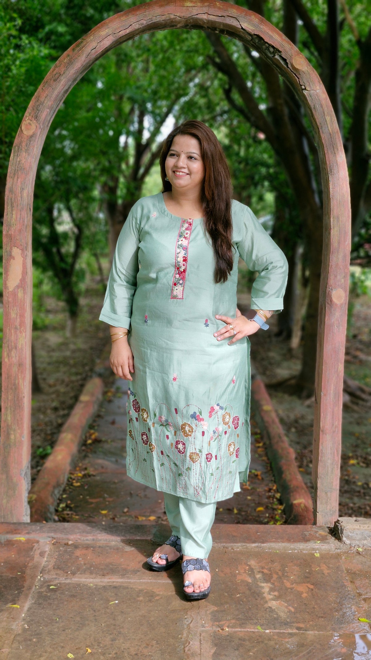 Mint Blossom – Embroidered Cotton Silk Suit Set