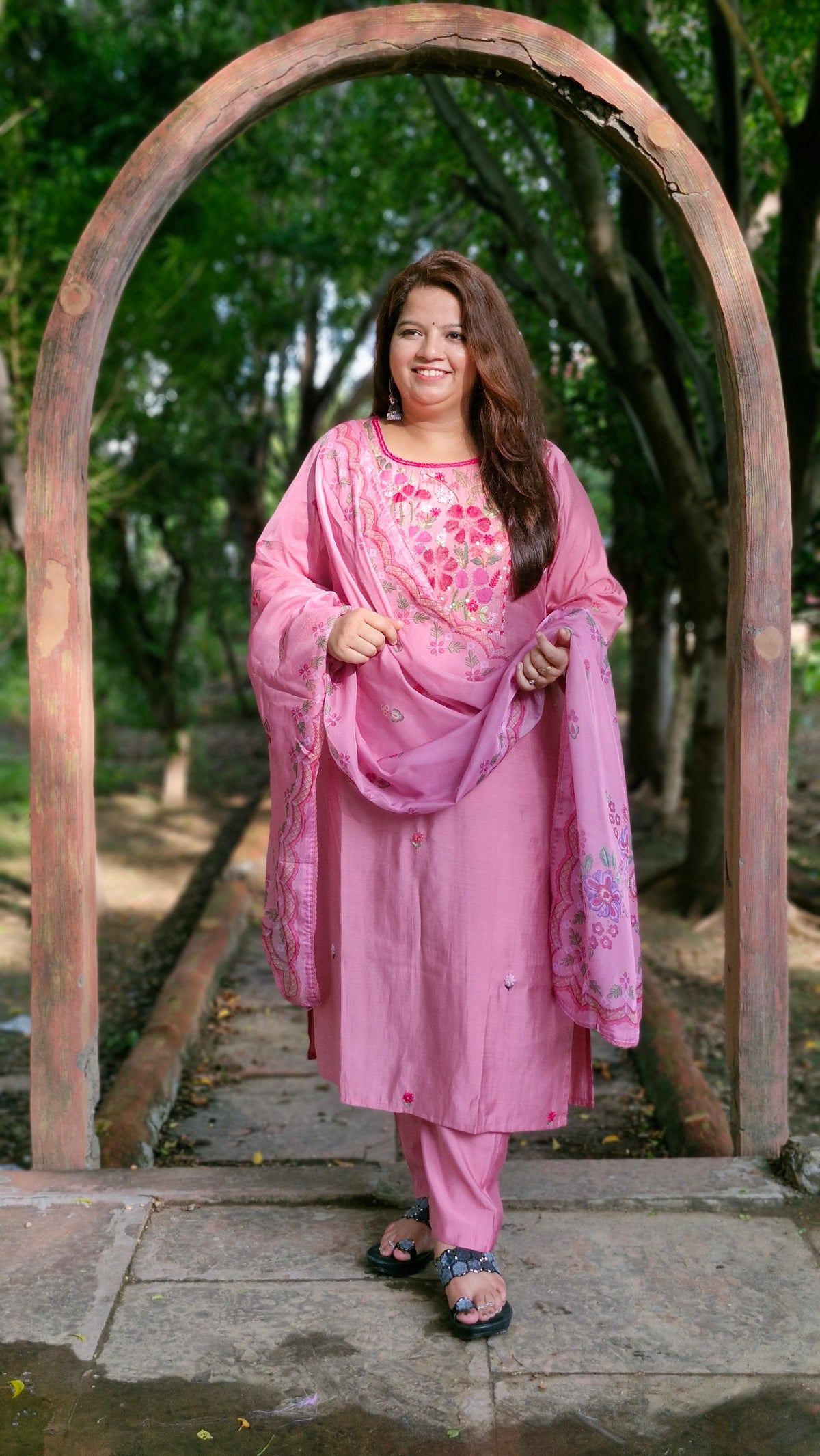 Dusky Rose Embroidered Cotton Silk Three-Piece Suit Set