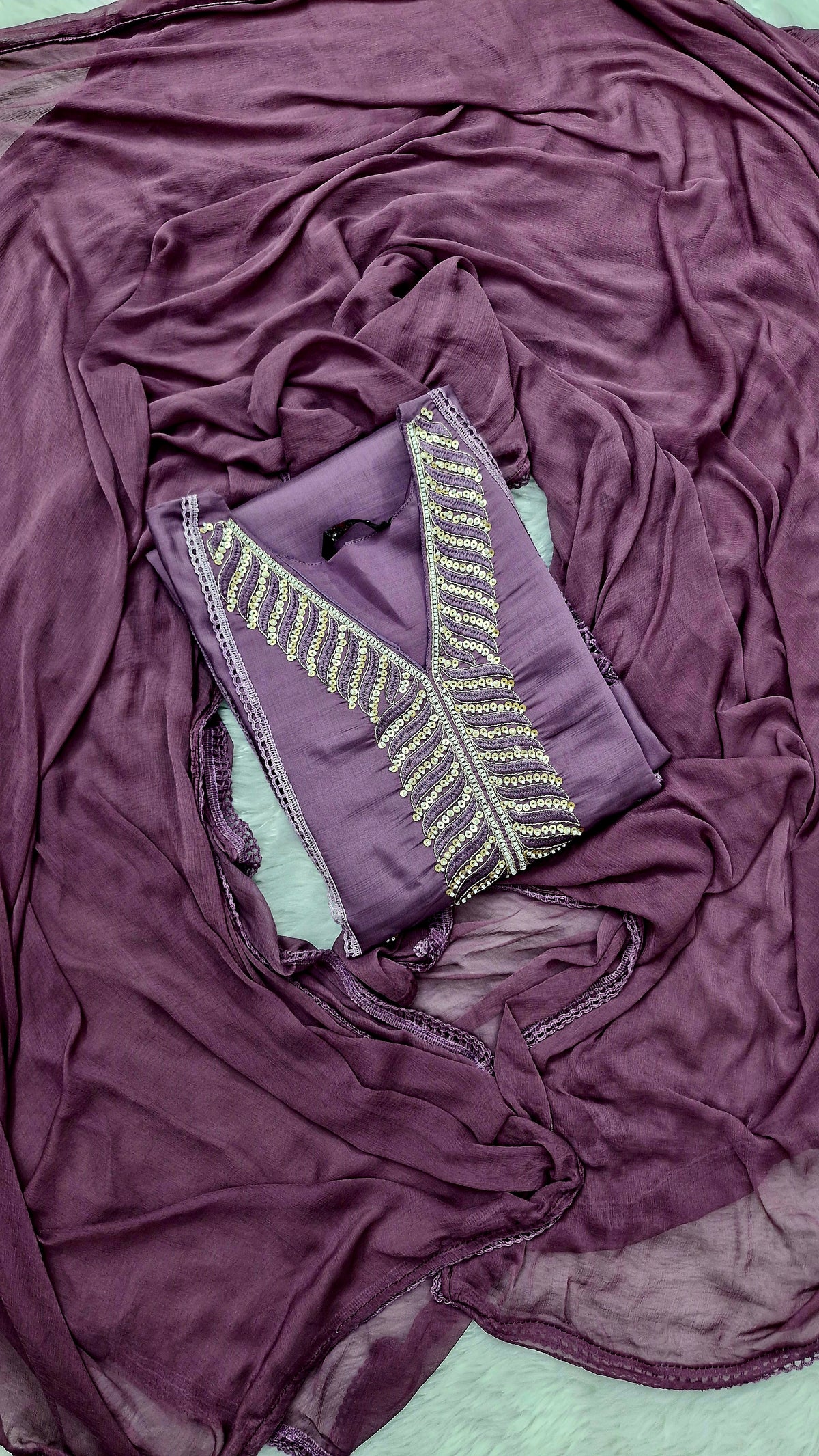 Lavender Dream dola silk Embroidered Suit Set