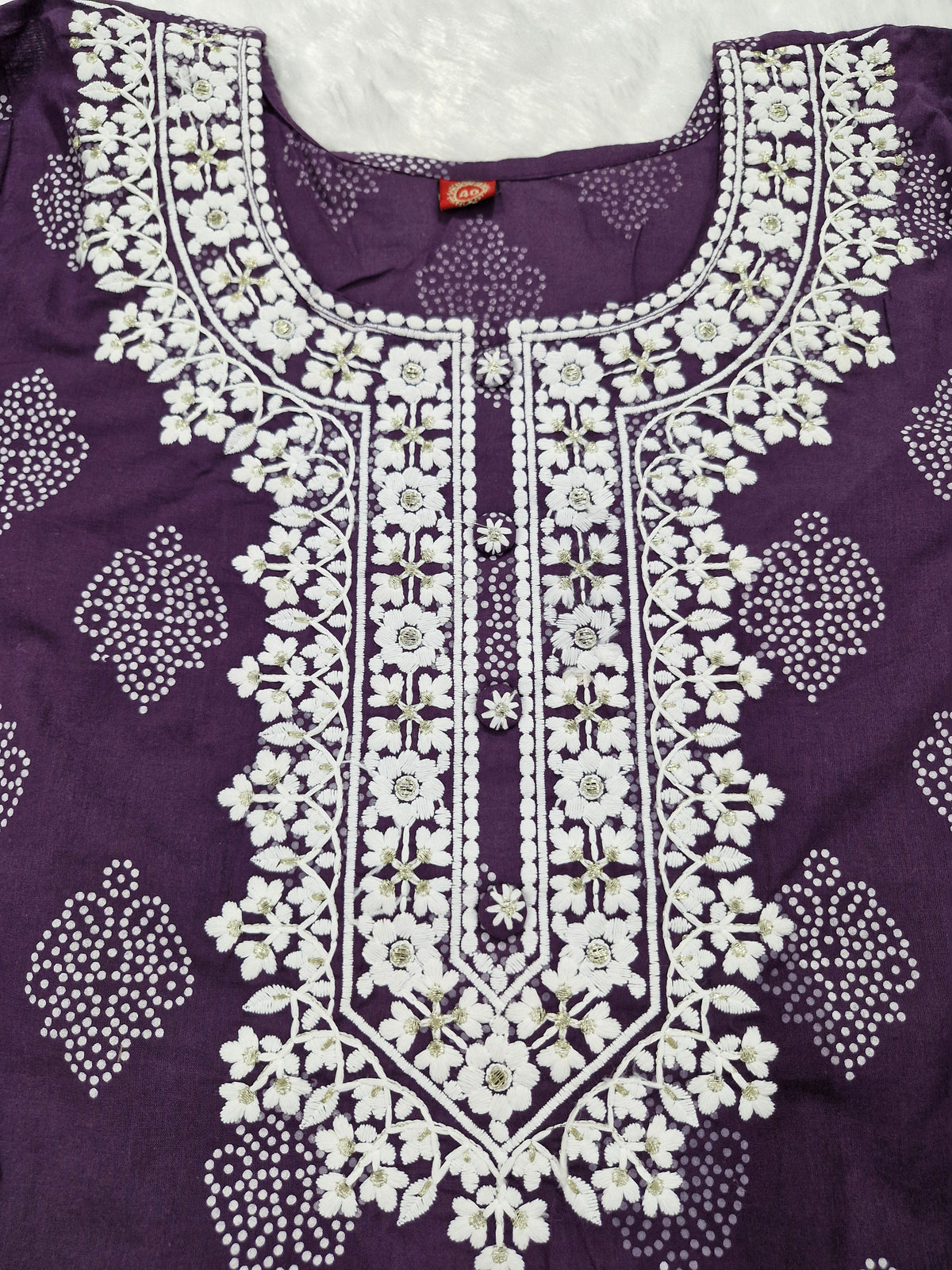 Elegant Purple Three-Piece Suit with Embroidery and Bandhani Print