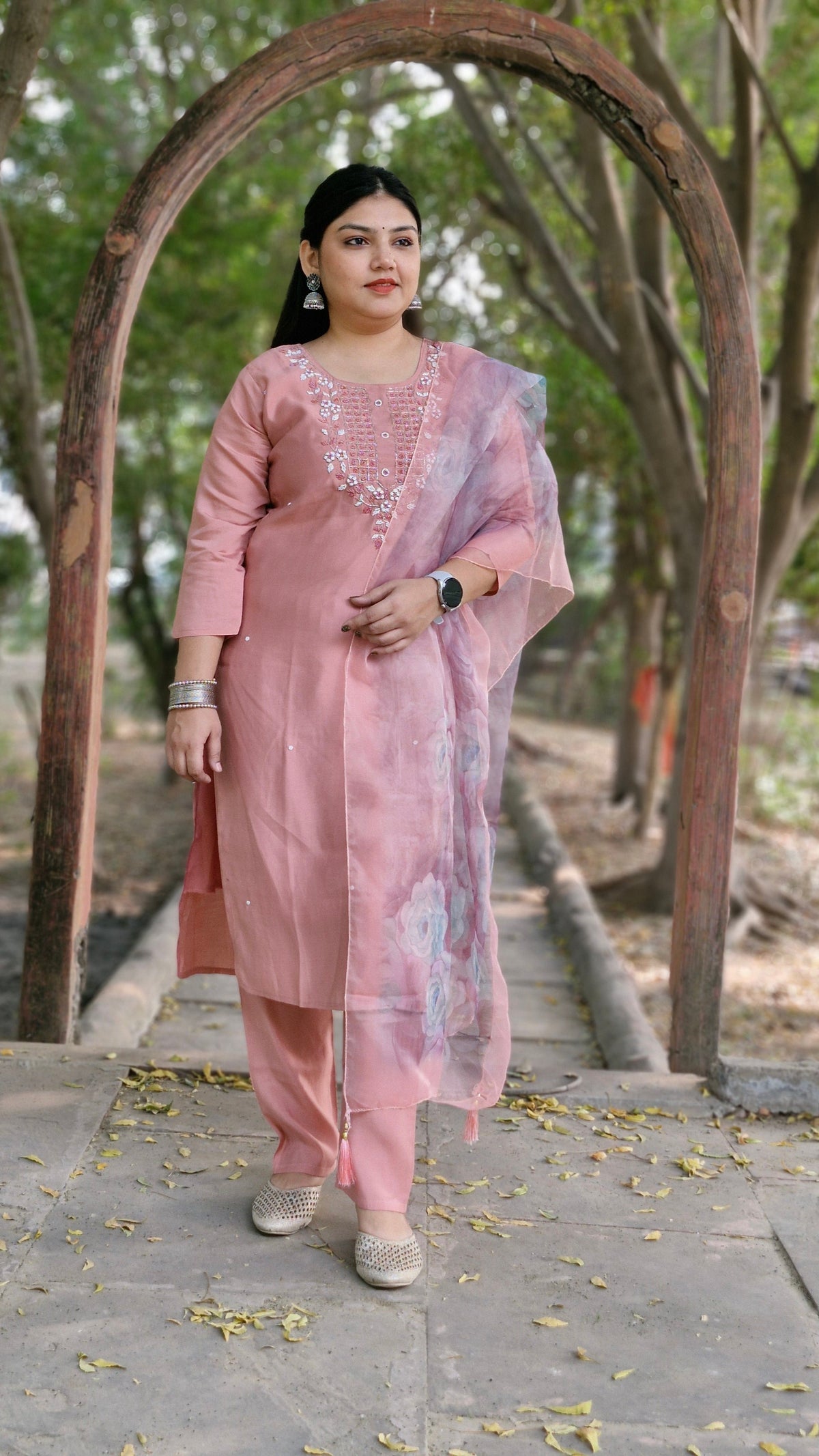 Blush Bloom pastel pink Embroidered Suit Set