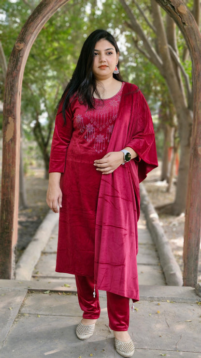 Luxurious Mehroon Velvet Suit 02
