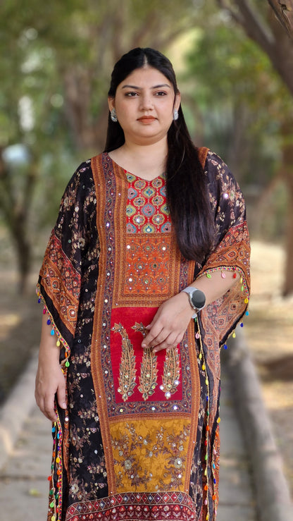 Silk georgette kaftan set, Multi color
