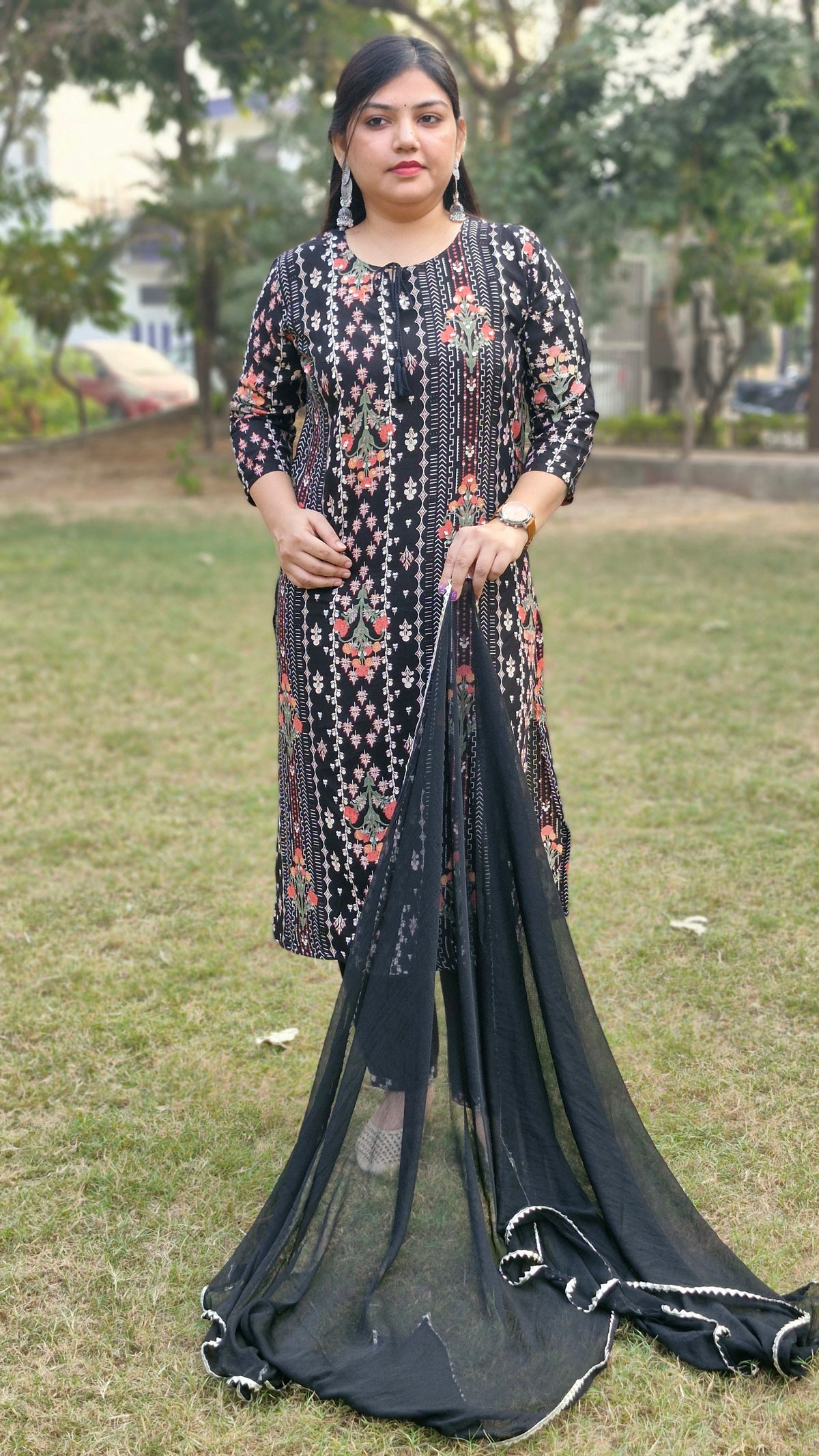 Graceful Black Cotton Three-Piece Suit