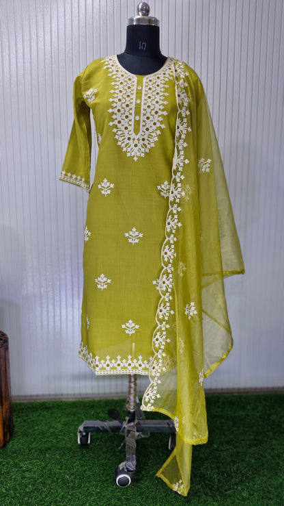 Sunny Lime Dola Silk Embroidered Suit Set