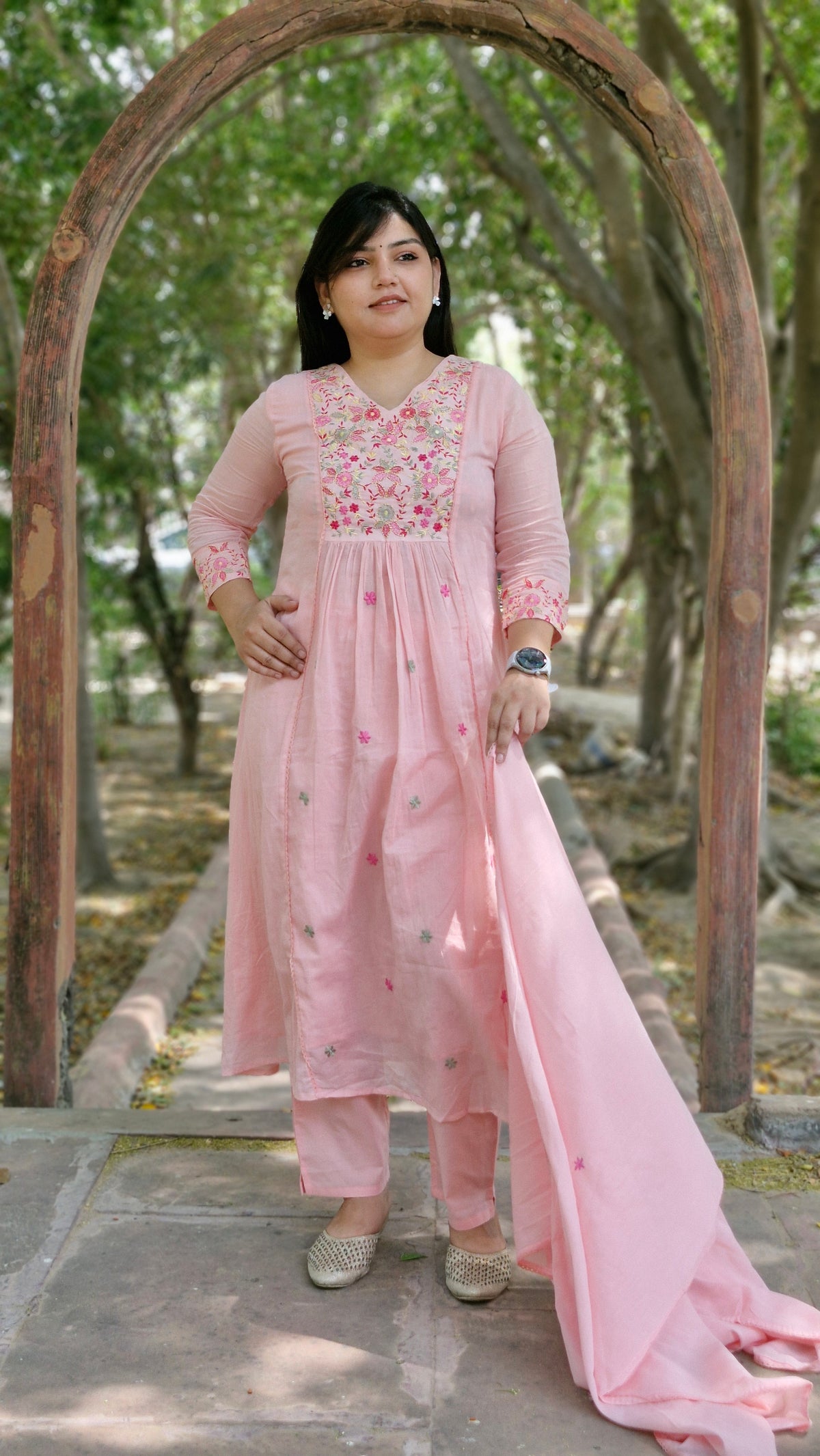 Malmal Cotton Light Pink Embroidered Suit Set