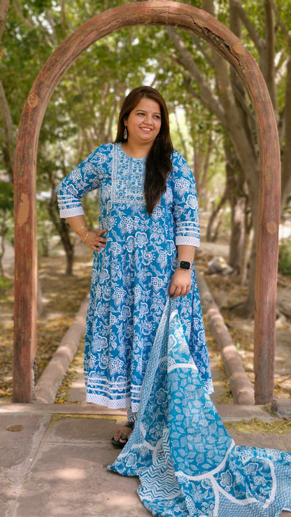 Aqua Vibe Cotton Printed Anarkali Suit Set