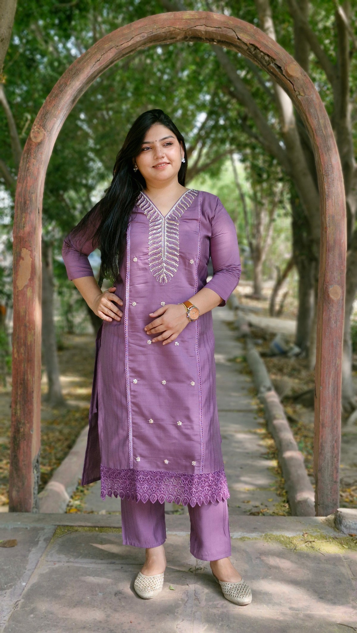 Lavender Dream dola silk Embroidered Suit Set