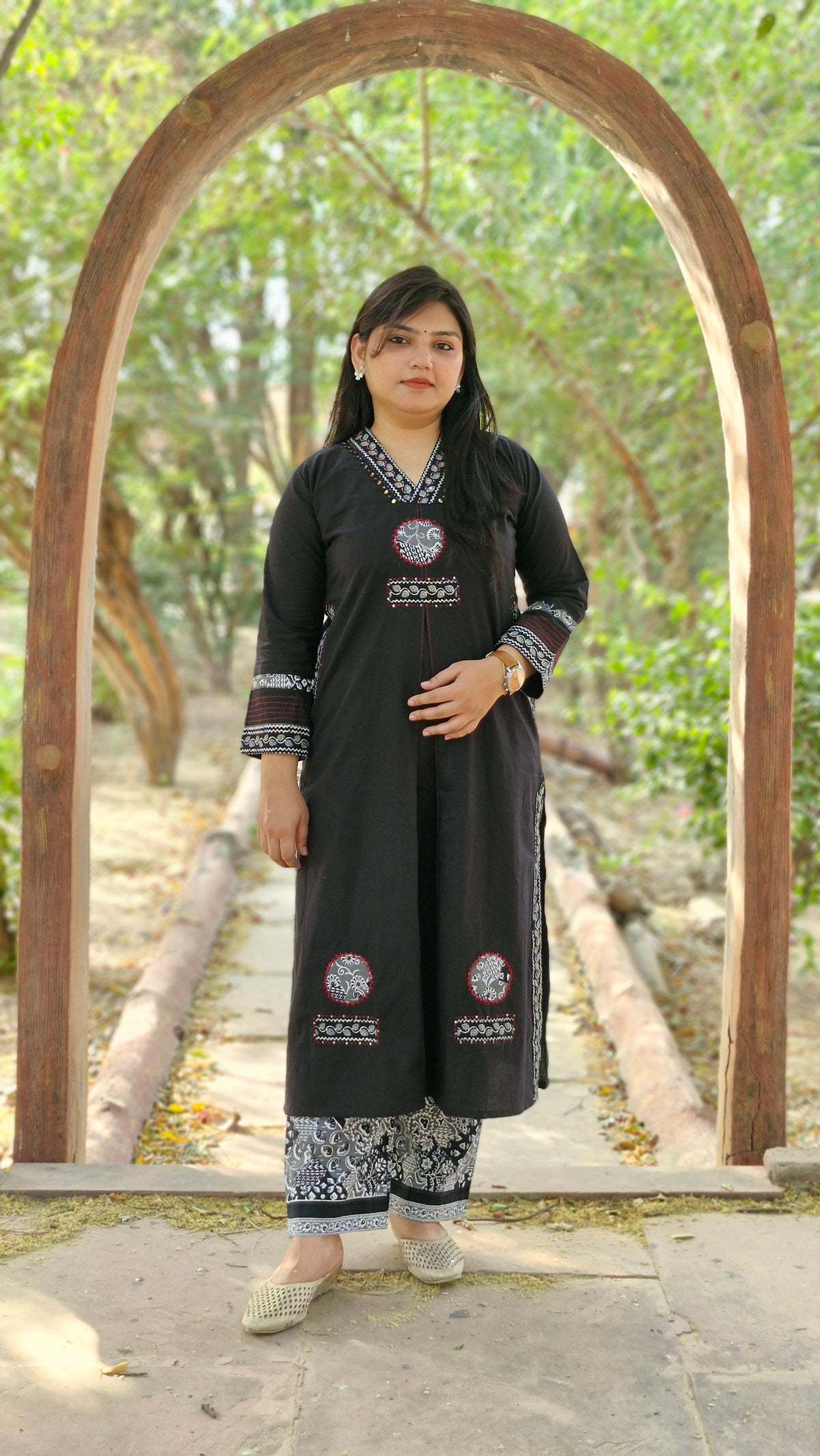 Ajrakh Print Style with Thread Embroidery Suit Set