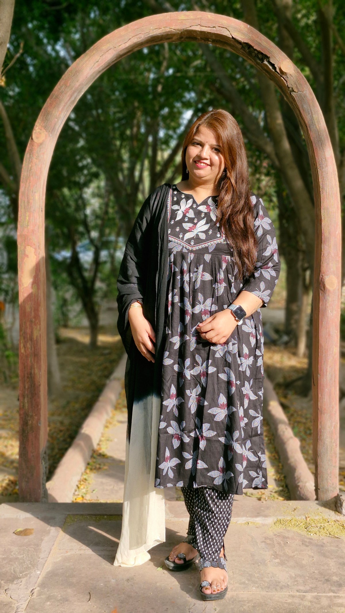 Black Bloom Printed Anarkali Suit Set