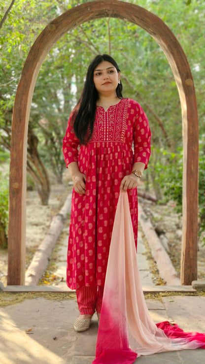 Magenta Bloom Printed Anarkali Suit Set