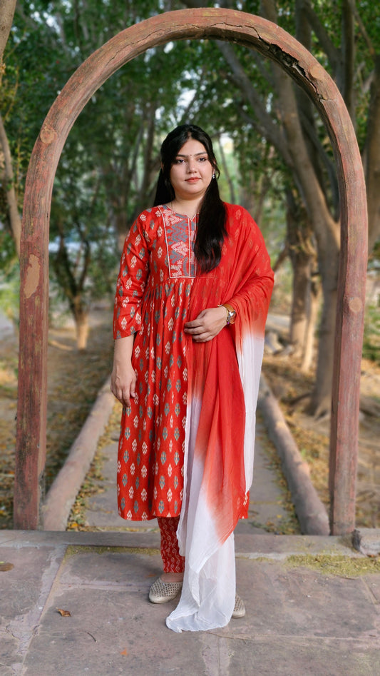 Orange Bloom Printed Anarkali Suit Set