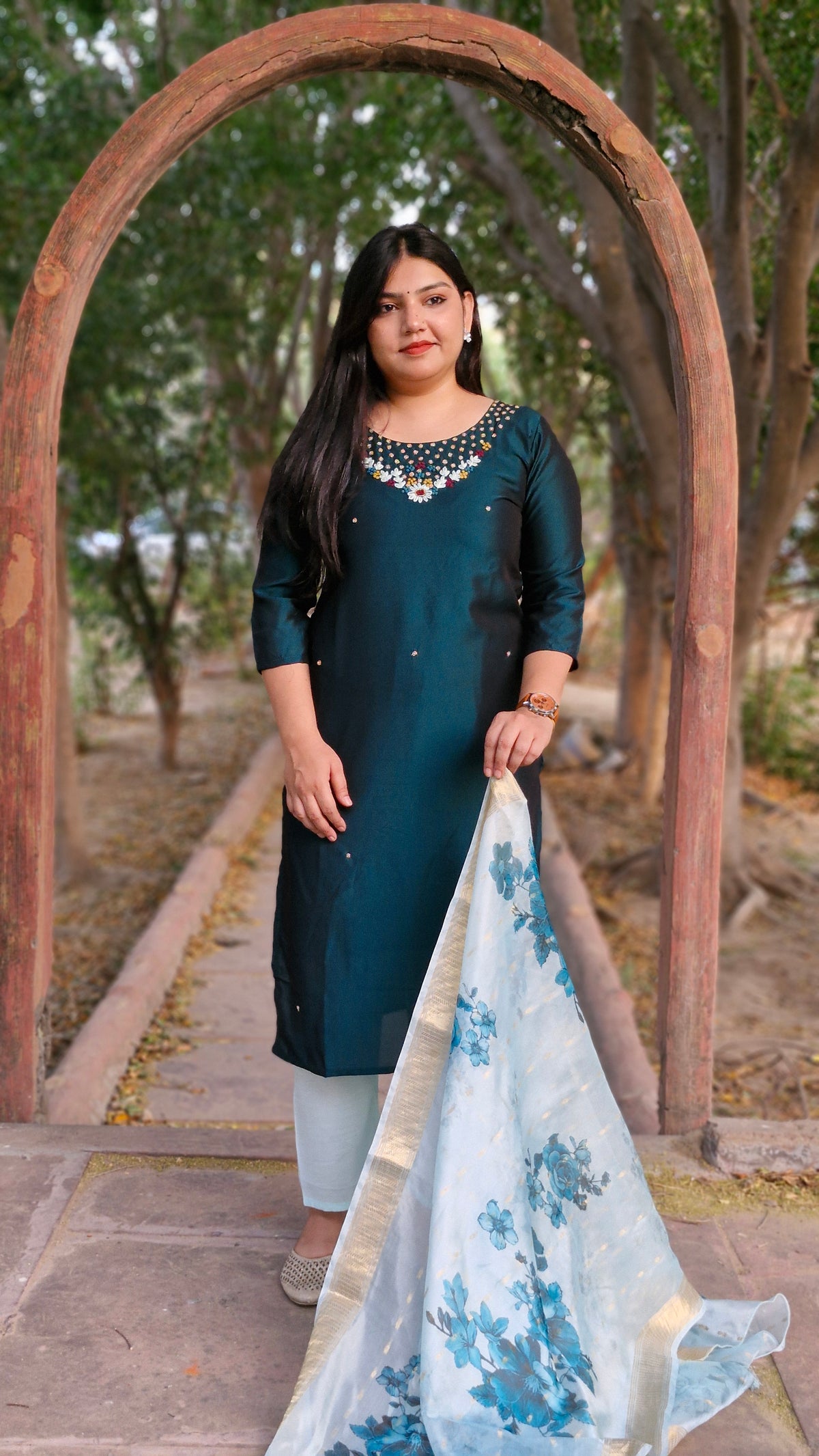 Dark green Embroidered Suit Set