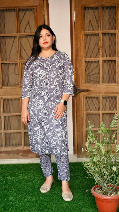 Noor Misty Grey Floral Set