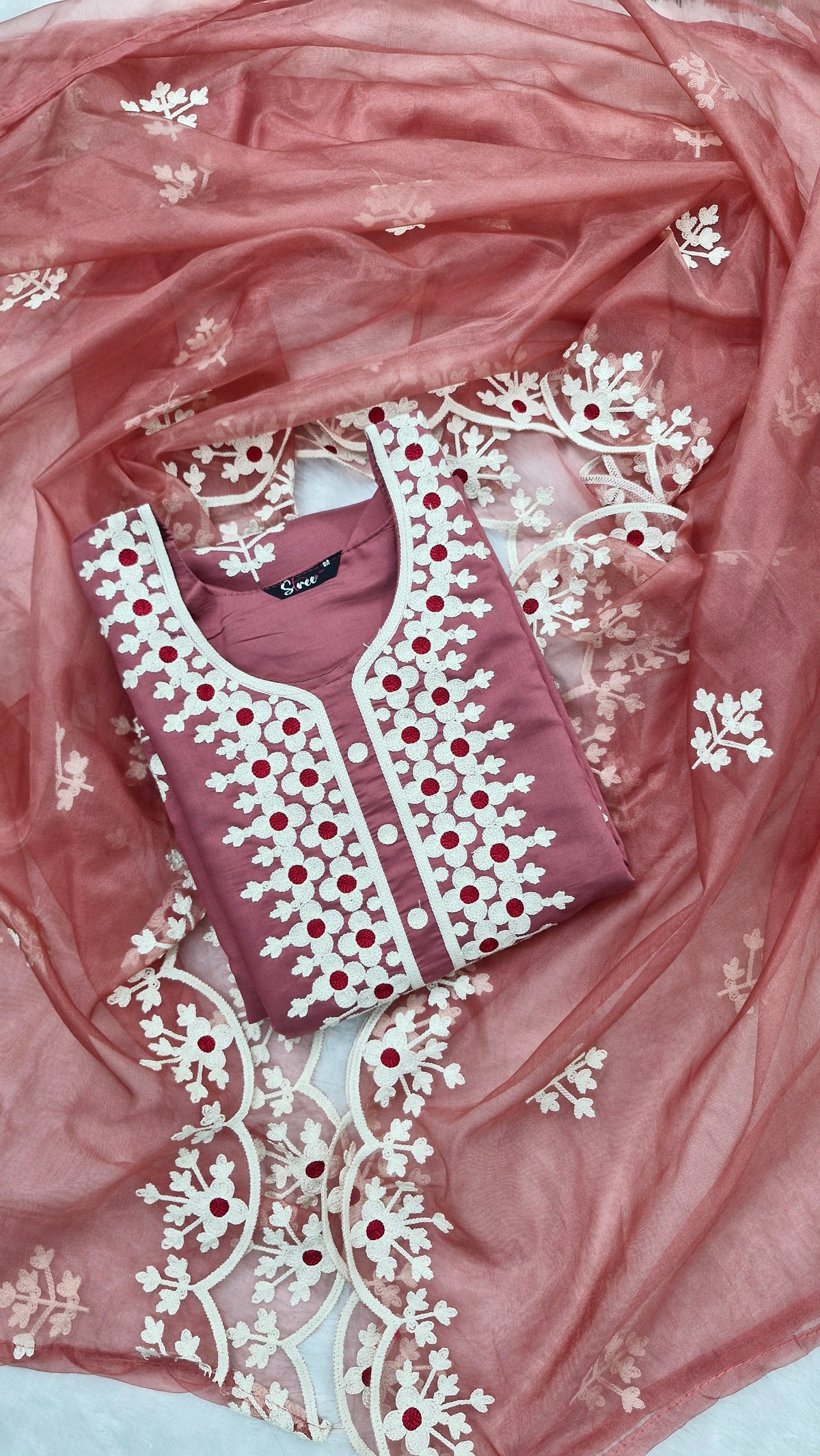 Dusty Rose Embroidered Dola Silk Suit Set