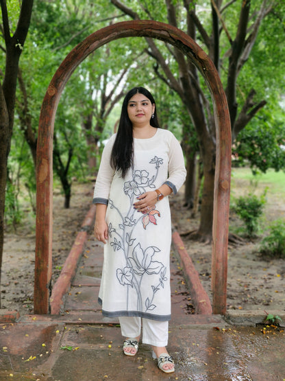 Ivory White Floral Threadwork Three-Piece Suit