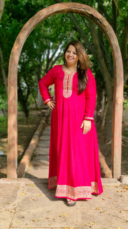 Magenta Embroidered Anarkali Suit – Two Piece Premium Set