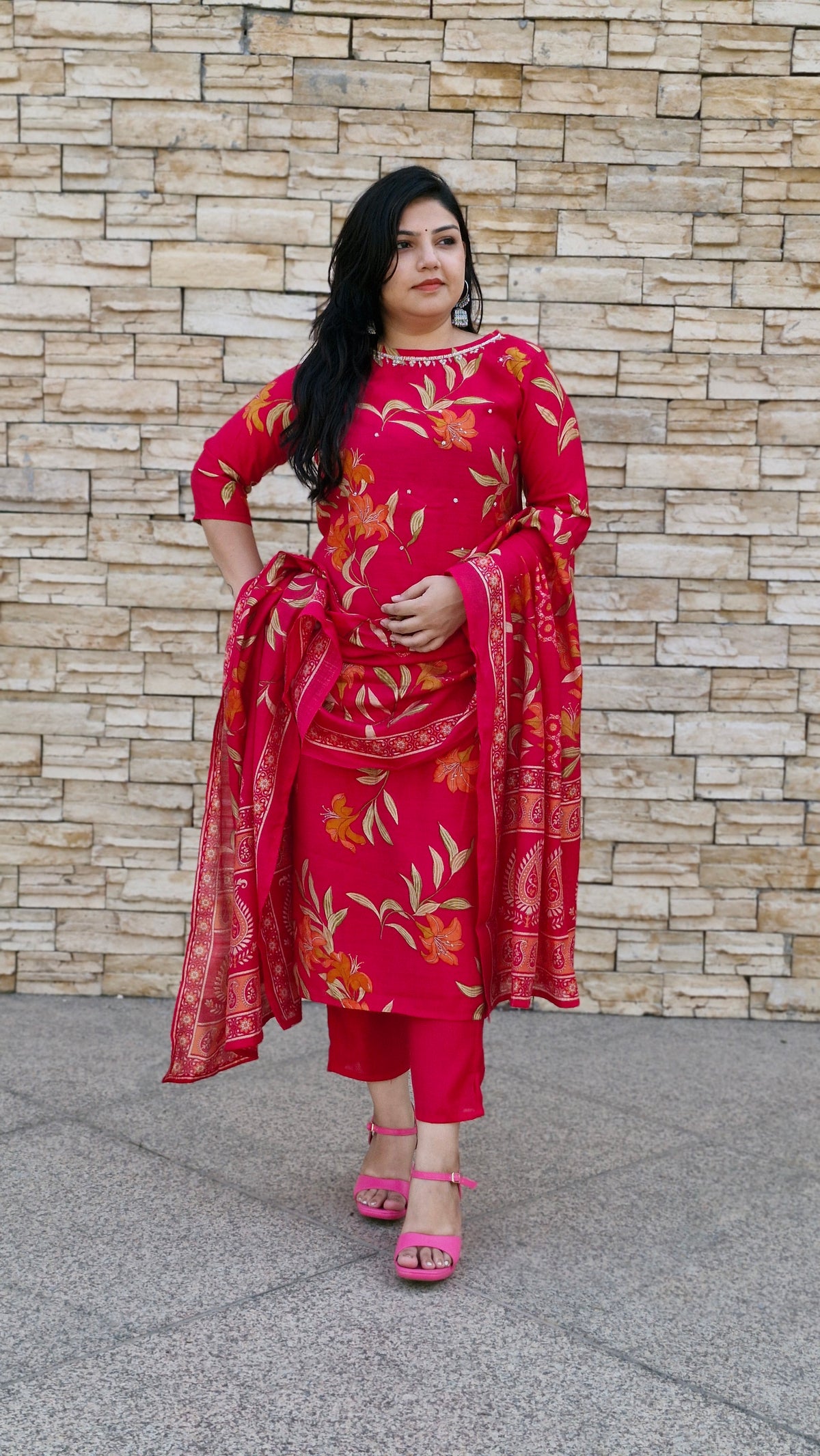 Magenta Floral Elegance Suit Set