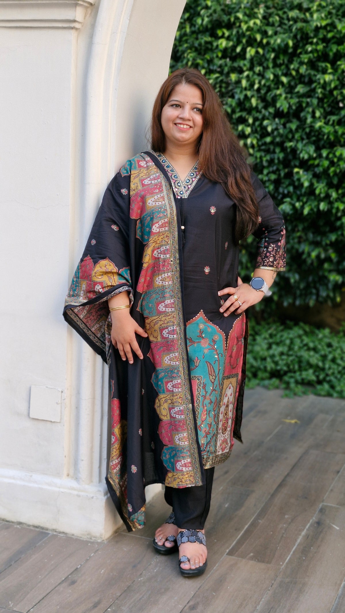 Regal Black Printed Kurta Set with Designer Dupatta