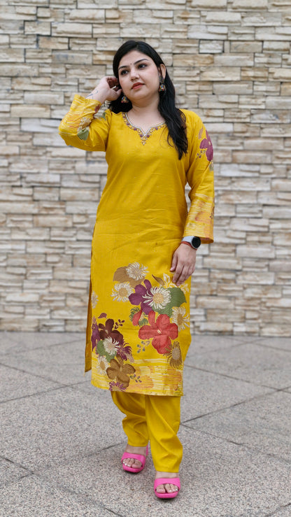 Sunshine Bloom Yellow Floral Suit Set