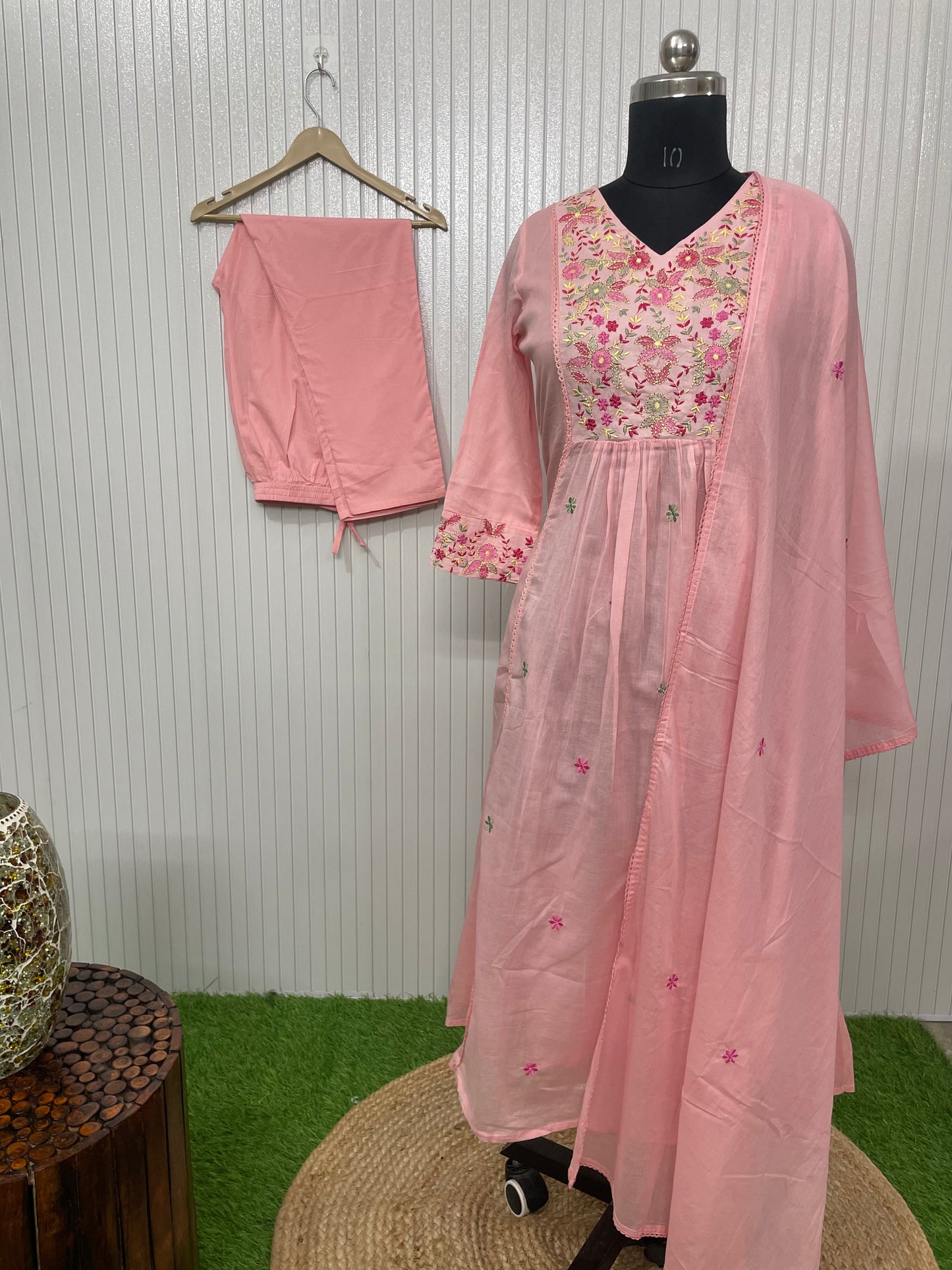Malmal Cotton Light Pink Embroidered Suit Set
