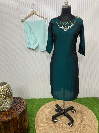 Dark green Embroidered Suit Set