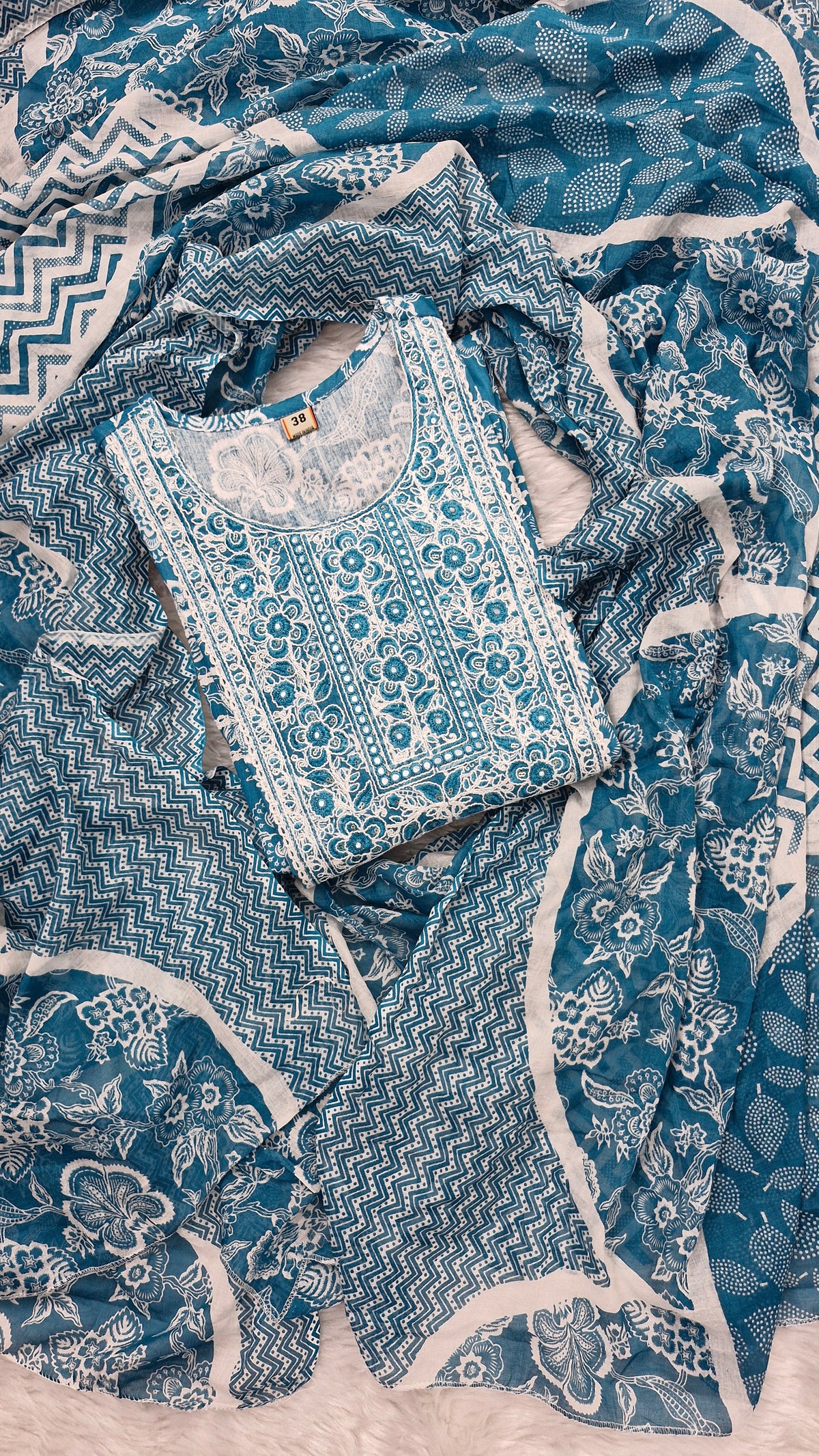 Aqua Vibe Cotton Printed Anarkali Suit Set