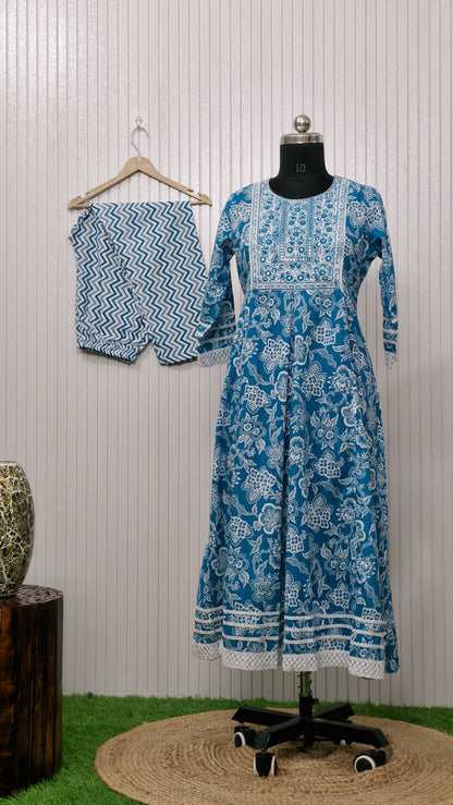 Aqua Vibe Cotton Printed Anarkali Suit Set