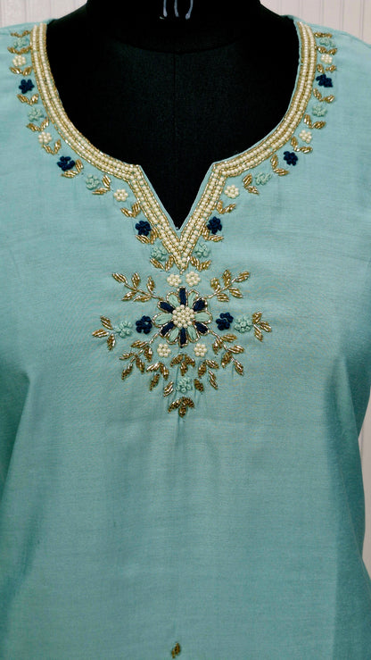 "Aqua Serenity" - Elegant Embroidered Kurta Set
