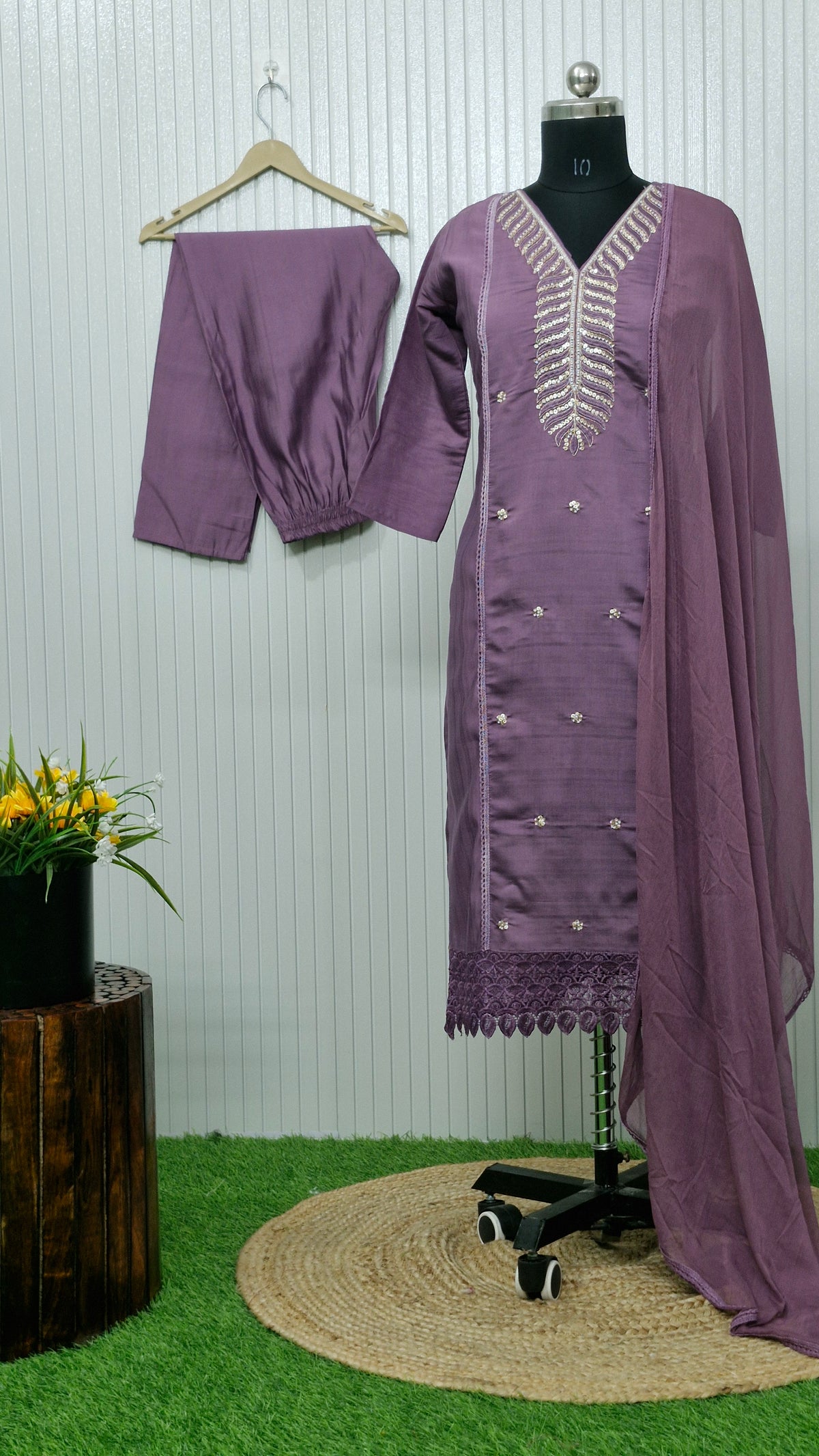 Lavender Dream dola silk Embroidered Suit Set